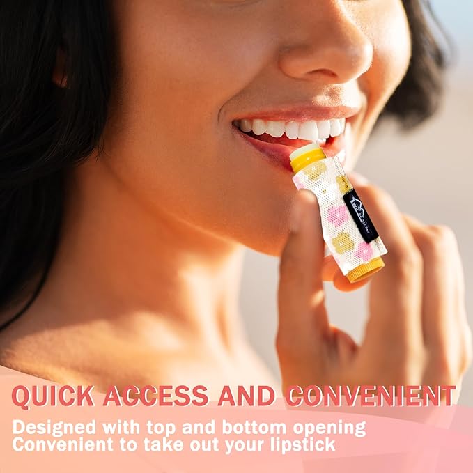 WK IEASON Lip Balm Holder Keychain Clip On Lipstick Sleeve Lip Gloss Holder Keychain(Floral Beige/Green/Dark Blue)