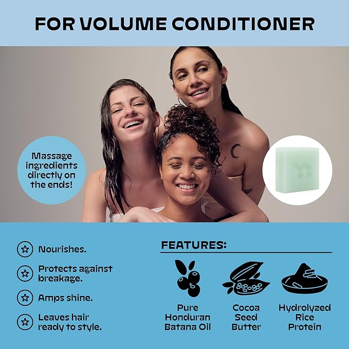 NOLE CARE Sustainable Conditioner Bar with Arnica & Batana Oil for Volume - Sustainable, PH Balanced, Rice Protein, Silky Hair Formula, Plastic-Free Packaging, 2.12 oz Bar