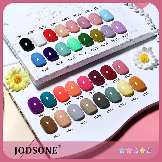 JODSONE 36 PCS Gel Nail Polish Set-32 Colors Gel Nail Polish Set Same Color Same Bottle No Wipe Base Top Matte Glitter Coat Professional Choice Salon Gifts