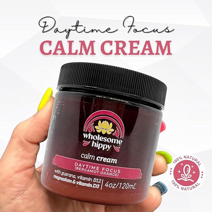 WHOLESOME HIPPY Daytime Focus Calm Cream – Energizing Body Butter with Magnesium, Vitamin B12, Guarana & Bergamot Orange – Moisturizing Wellness Cream for Daily Clarity – 4oz