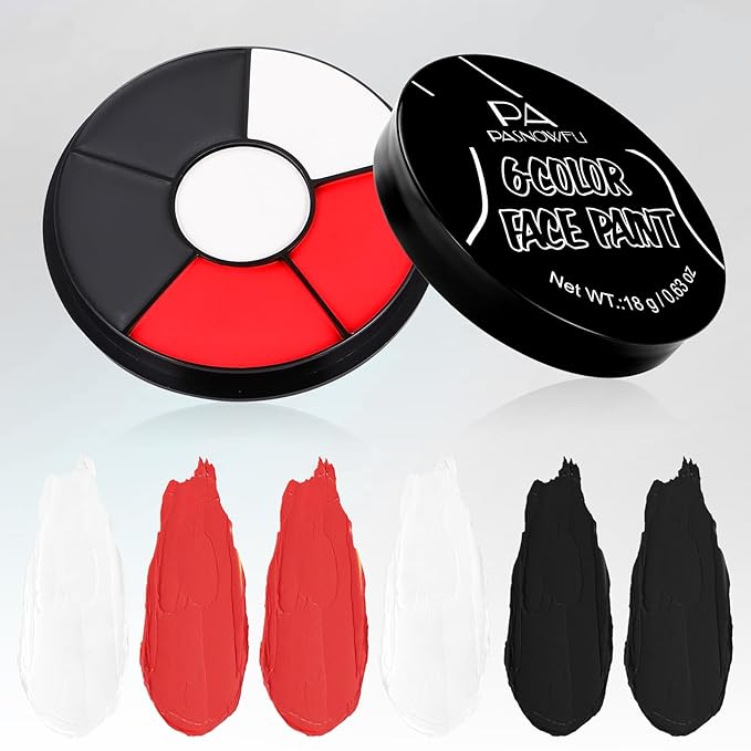 Black White Red Face Body Paint, Professional 6 Colors Body Paint SFX Makeup Palette， Cream Water Based Face Paint for SFX Halloween Cosplay Joker Zombie Vampire Skeleton Clown Vampire Makeup