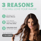 MINT Double Barrel Mermaid Hair Waver for Long Hair | Ionic Deep Waver Tool Creates Volume & Large Beach Waves | Wave Crimper Tool | Waving Iron with Adjustable Temperature