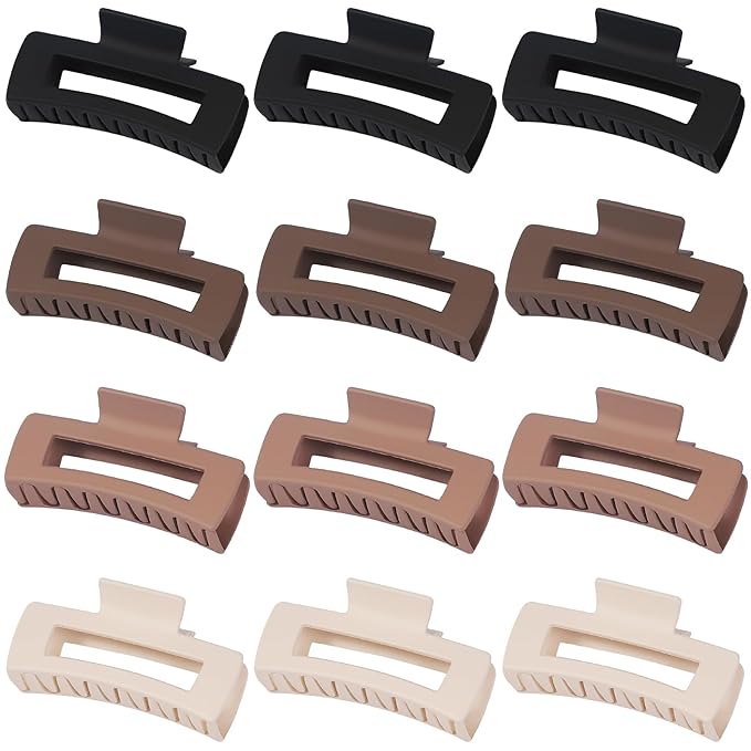 12 Pcs Large Hair Claw Clips for Thick Hair, 4.1 x 2.1 x 1.2 Inch, Square Hair Clips Jumbo Jaw Clips, Bulk Hair Accessories for Women and Girls - Brown