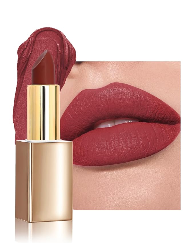 Velvet Matte Lipstick, Ruby Red High Pigmented Lip Tint Stain, Waterproof Long Lasting Cream Lip Gloss, Non-Stick Cup Smooth Tinted Lip Balm, Thanksgiving Lip Professional Makeup Gift for Women-03