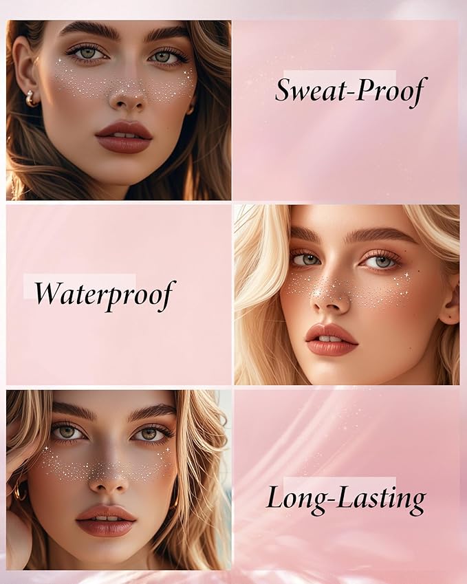 Face Glitter, Body and Face Glitter Makeup Patches for Women Girls, Waterproof Festival Rave Accessories fit Country Concert Outfits (Silver - 10 pcs)