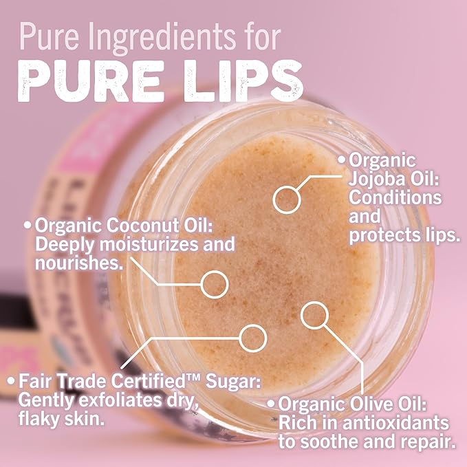 Eco Lips LIP SUGAR SCRUB 2 Pack (2-0.5oz jars) 100% Organic Lip Care Treatment with Organic Sugar & Coconut Oil - Gently Exfoliate & Polish Dry, Flaky Lips, 100% Edible (Vanilla Bean & Brown Sugar)