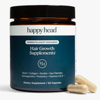 Happy Head Hair Growth Supplement for Men and Women – Thicker, Fuller Hair with Saw Palmetto, Ashwagandha, Biotin, Collagen, Keratin, Probiotics & Vitamins A & D – One Month Supply – 60/ct