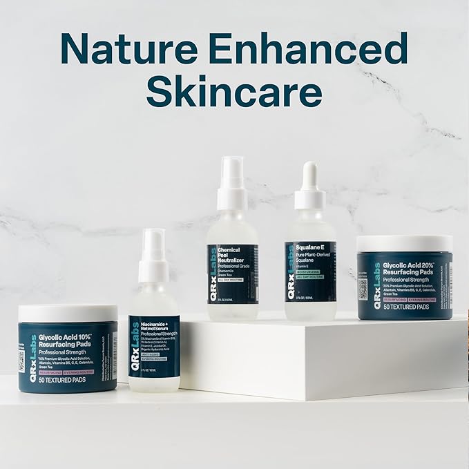 QRxLabs Salicylic & Glycolic Acid Pads (2% Salicylic & 10% Glycolic) - Acne Pads for Face & Bacne with Vitamins B5, C & E, Calendula & Green Tea - Face Exfoliator - 50 Count Jar