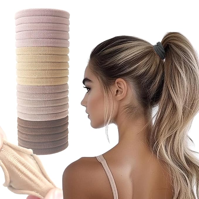20pcs Thick Seamless Hair Ties for Curly Heavy and Long Hair - Hair Elastics for Women Men Girls Big Pony tails Holders Updos & Braids For All Hair Types No Damage No Tangle & No Breakage