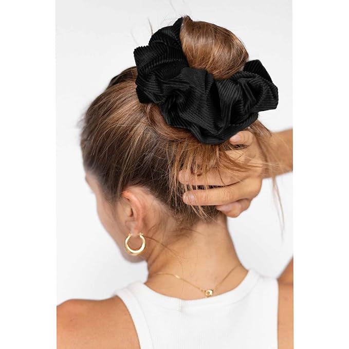 CEELGON Black Big Corduroy Scrunchie 6.5 Inches Jumbo Scrunchies Hair Ties Oversized Ponytail Holder for Thick Curly Hair Extra Large Hair Accessories for Women (Black)