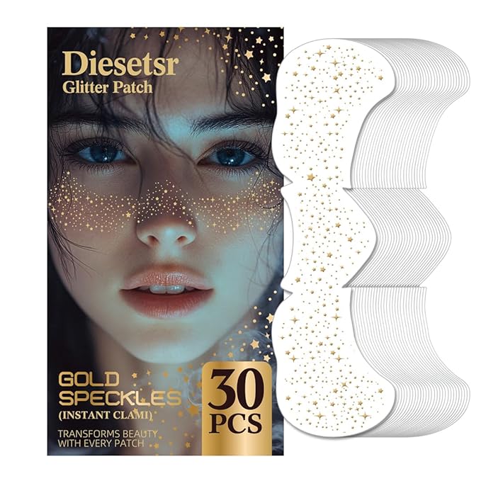 Glitter Freckles Face Tattoo, 30PCS Gold Body Glitter Temporary Tattoos Sparkle Patches for Women, Waterproof Fake Freckles,Festival Rave Outfits Festival Decorations (Gold)