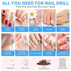 2 Pack Portable Electric Nail Drill Polisher – 10-in-1 Versatile Tool with 100PC Sanding Rings for DIY Care, Black+White