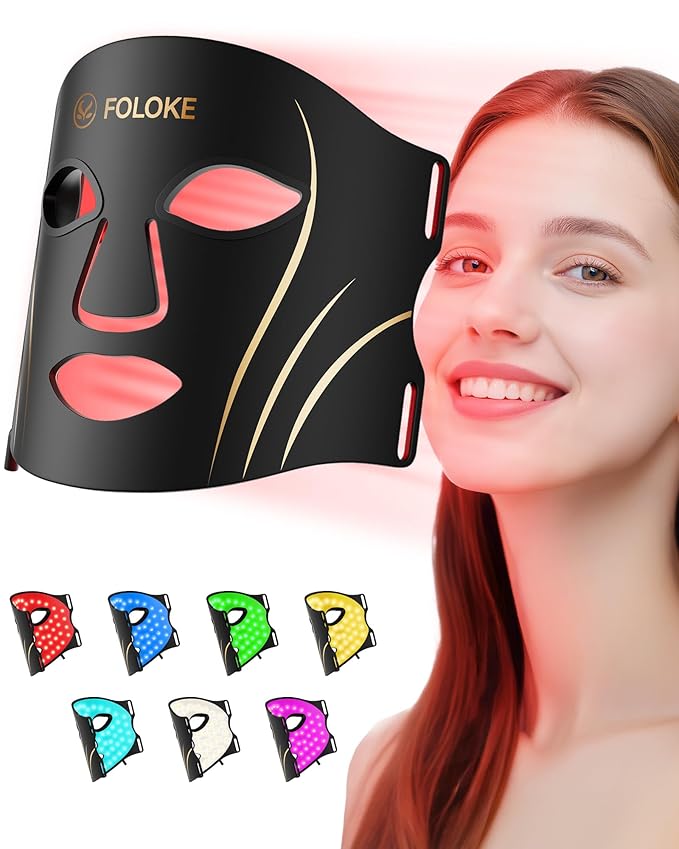 FOLOKE LED Light Therapy Mask Skin Care Mask, LED Red 630±5nm & NIR 830nm Wavelength for Home Use(TAN)