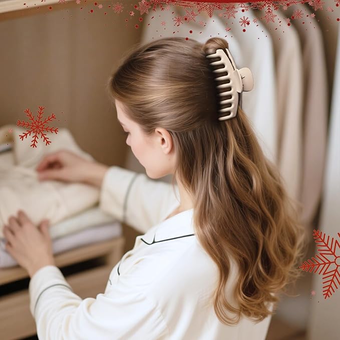 TOCESS Hair Claw Clips for Women - Large 8PK Neutral Matte Jumbo Square Hair Clips for Thick, Thin, Long, Short, Curly Hair Girls, Big Jaw Clip Set for Daily Use (Cream Beige)