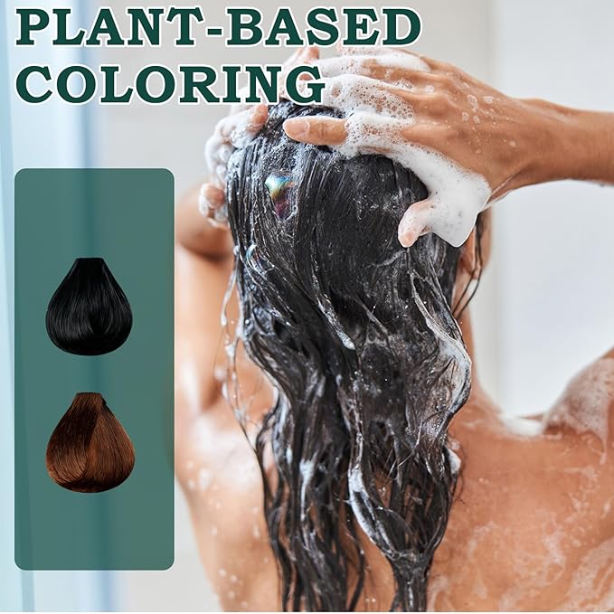 Mild Formula Long Lasting Hair Dye Set, Plant Extracts Hair Color for Gray Coverage, Herbal Hairs Dyes, Nourishing, Natural, Long-Lasting Shampoo 210ML (Chestnut Brown)