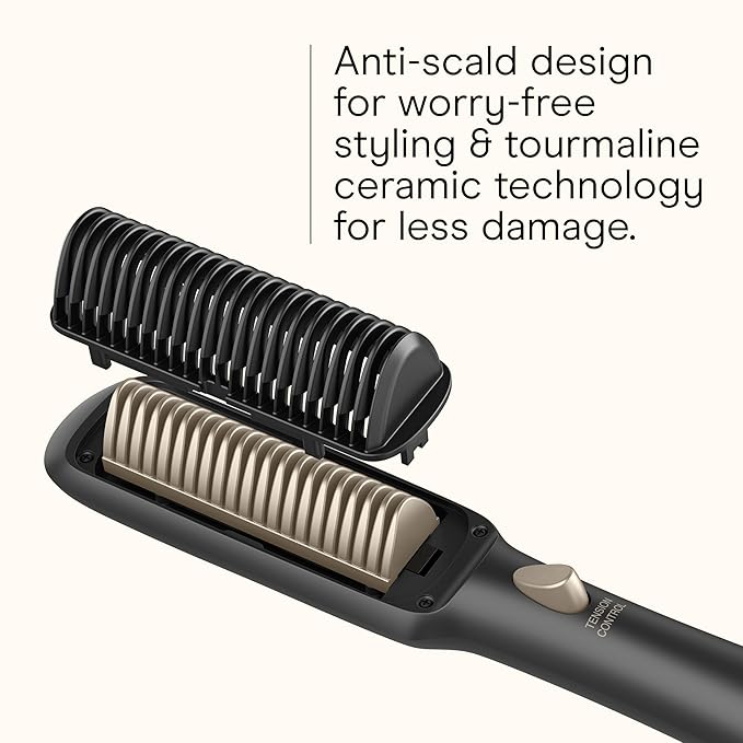 Infiniti PRO CONAIR Tension Control Straightening Brush, Heated Hair Brush with Tension Control Holds Hair in Place, Ionic Technology Adds Shine and Reduces Frizz, Gray