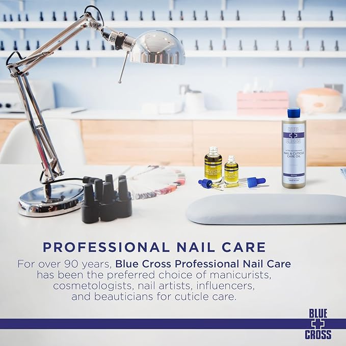 Blue Cross Professional Nail Care, All Natural Mineral Oil Free, Ultra-Nourishing, Hydrating, Moisturizing Nail & Cuticle Oil, Lemongrass + Lavender Scented Essential Oils, Made in USA, 0.5 fl oz/15mL
