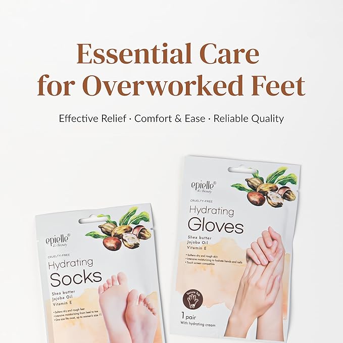 Epielle Hydrating Foot Mask 6 Pairs, Relieve and Soften with Shea Butter & Jojoba Oil, Deep Moisturizing Socks for Dry, Cracked Feet, Self Care Gifts for Women, Spa Kit, Stocking Stuffers