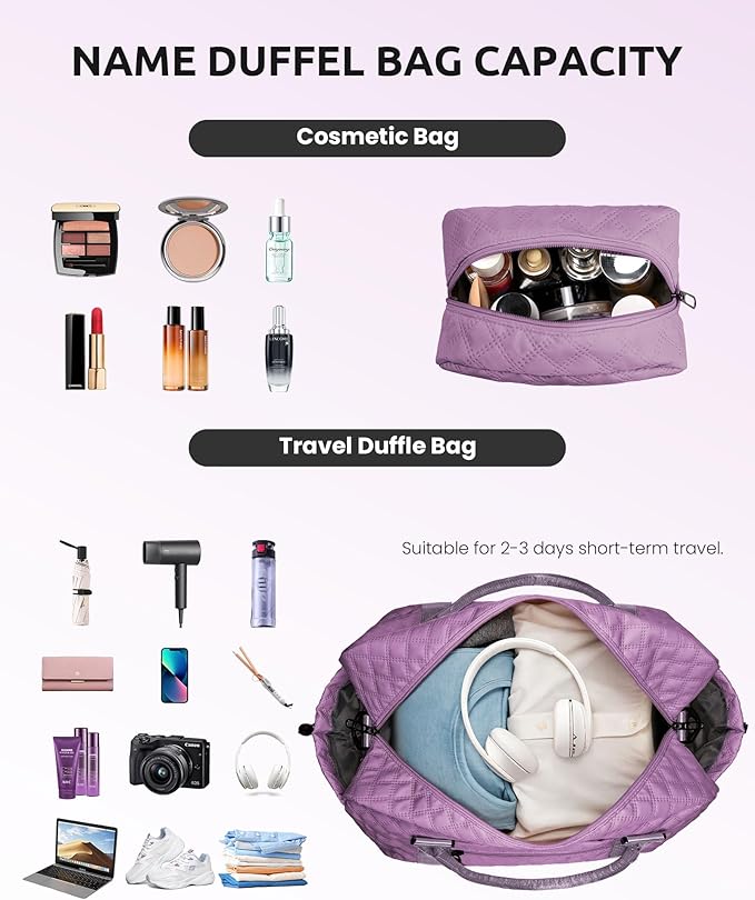 Gifts for Girls-Teen Weekender Bags, Personalized Monogram Overnight Bag, Letter Travel Bag with Makeup Bag, Personalized Gift Idea for Women Her (Letter G)