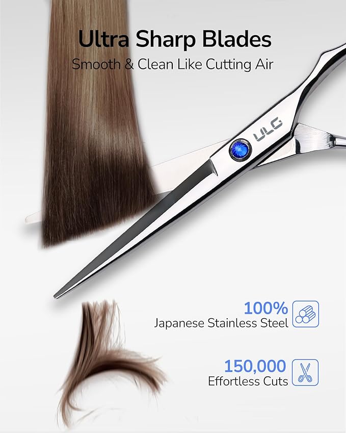 ULG Hair Cutting Scissors Thinning Shears Kit Professional Hairdressing Texturizing Salon Razor Edge Scissor Barber Kit Plus 6.5 inch Silver