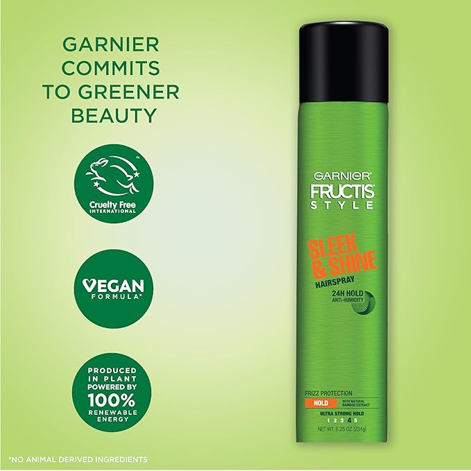Garnier Fructis Style Sleek and Shine Anti-Humidity Hairspray, Ultra Strong Hold, Frizz Protection 8.25 Oz, 3 Count (Packaging May Vary)