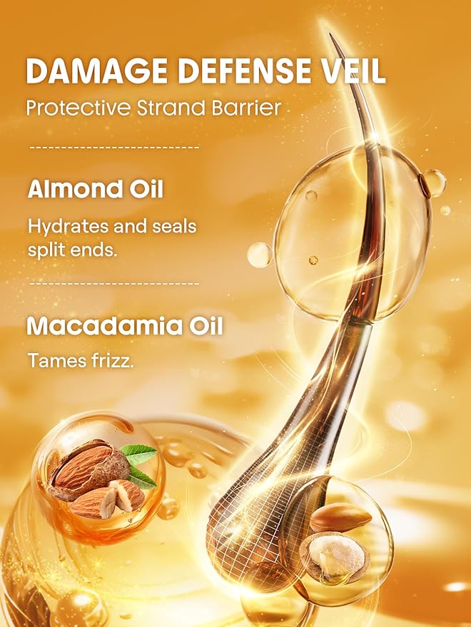 SHEGLAM 24K Glow Hair Oil Serum, 10-in-1 Treatment for Frizz Control, Shine & Heat Protection with Almond & Macadamia Oil, for All Hair Types, 1.69 fl oz