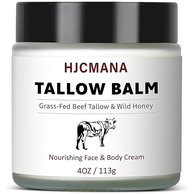 Beef Tallow for Skin 4 OZ, Natural Unscented Tallow and Honey Balm, Grass Fed Beef Tallow for Face and All Skin Types