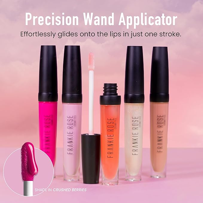 Frankie Rose Cosmetics Lip Gloss | Non-Sticky Formula, Long Lasting Gloss Shimmer, Bold Pigment & Hydrating Gloss of Lips, Crushed Berries Glossy Lip Gloss, 20g