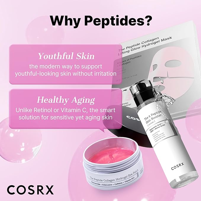 COSRX Pink Peptides Collagen Hydrogel Eye Patch for Puffy Eyes and Dark Circles, Under Eye Mask, 60 Under Eye Patches, Korean Skin Care - Stocking stuffers for women