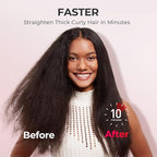 TYMO Hair Straightener Brush - Upgraded Ionic Plus Straightening Brush with Dense Bristles, 16 Temps, Dual Voltage | Ceramic Hot Comb for Women | Flat Iron for Thick Curly Hair, Pink