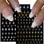12 Sheets Gold Star Nail Art Stickers Decals 3D Self Adhesive Gold White Black Star Design Nail Art Decal Supplies Accessories for Women Acrylic Manicure DIY Decoration