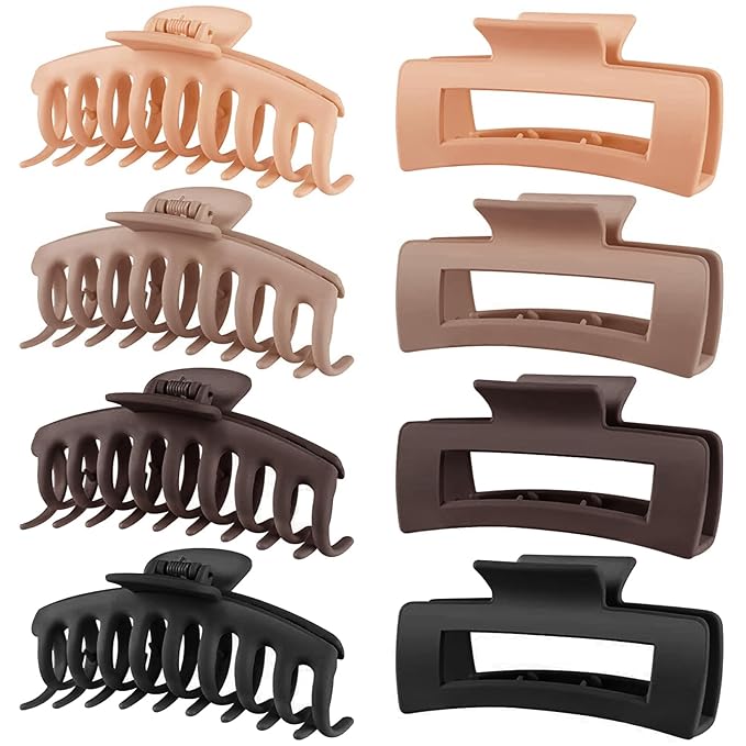 TOCESS 8 Pack Neutral Big Hair Claw Clips for Women Large Claw Clip for Thin Thick Curly Hair 90's Strong Hold 4.33 Inch Nonslip Matte Hair Clips