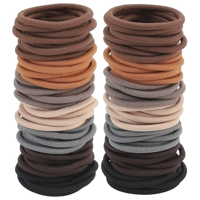 Sderoq100 PCS Hair Elastics Hair Ties, 4MM Colorful Ponytail Holders Hair Bands, 2 Inch in Diameter Elastic Band for Medium to Thick Hair, 7 Colors (4MM Dark colors)