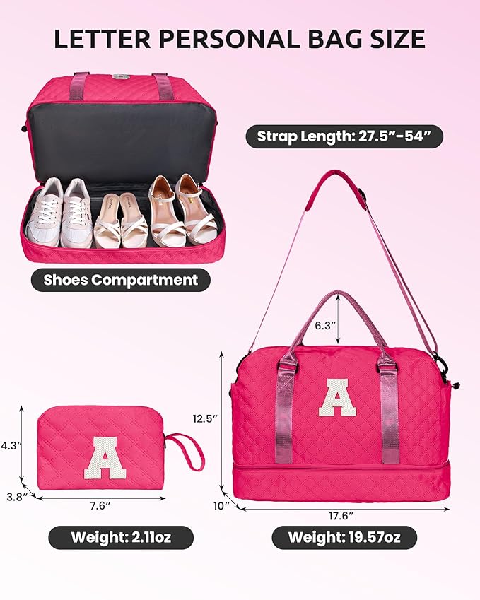Gifts for Teen Girls 12-14-Initial Travel Bag with Shoe Compartment, Personalized Weekender Bag, Monogram Overnight Bag for Women, Letter Travel Bag with Makeup Bag (Letter D)