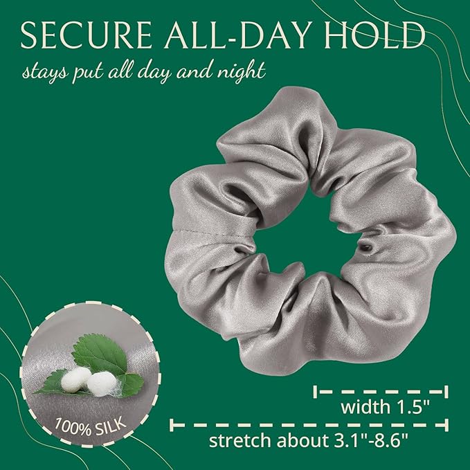 Joyhabit Silk Scrunchies for Women and Girls, Pink, Gold and Gray, 5 Pieces, 4CM Hair-Friendly Cute & Durable Hair Ties for Women, Great for Bedtime and Everyday Style