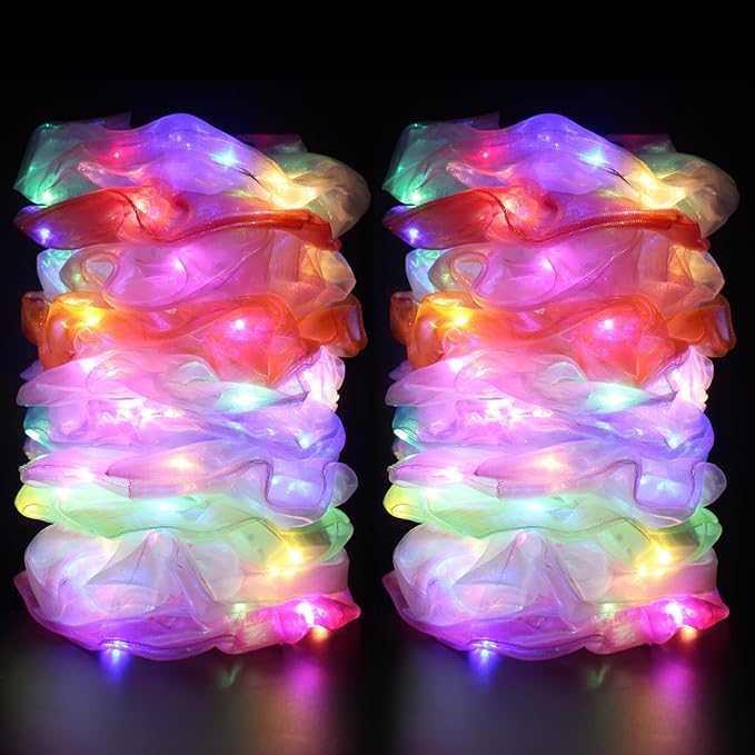 20 Pcs LED Scrunchies, Light up Hair Scrunchies, Glow in the Dark Hair Ties with 3 Light Modes, Neon Hair Accessories for Women Glow Hair Bands