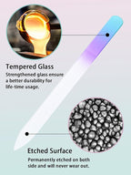 Glass Nail File and Buffer with Case, Crystal Fingernail Files for Natural Nails Care Glass Nail Shiner Nano Polisher for Travel Home Salon Nail Filer Stocking Stuffers for Women Girl Wife Gifts- Cyan