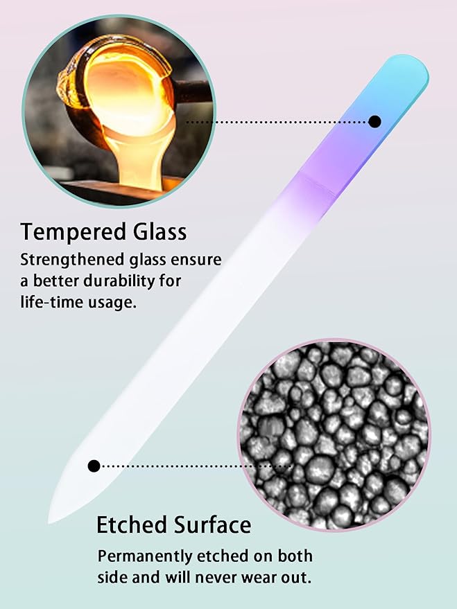 Glass Nail File and Buffer with Case, Crystal Fingernail Files for Natural Nails Care Glass Nail Shiner Nano Polisher for Travel Home Salon Nail Filer Stocking Stuffers for Women Girl Wife Gifts- Cyan