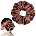 CEELGON Chocolate Big Satin Scrunchie6.5 Inches Jumbo Scrunchies Silky Hair Ties Oversized Ponytail Holderfor Thick Curly Hair Extra Large Hair Accessories for Women (Chocolate)