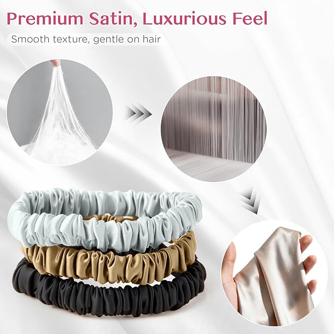 24 Pack Silky Soft Hair Ties, Silk-Like Skinny Scrunchies No Damage Elastic Ponytail Holders for Curly, Thick or Thin Hair, Women and Girls