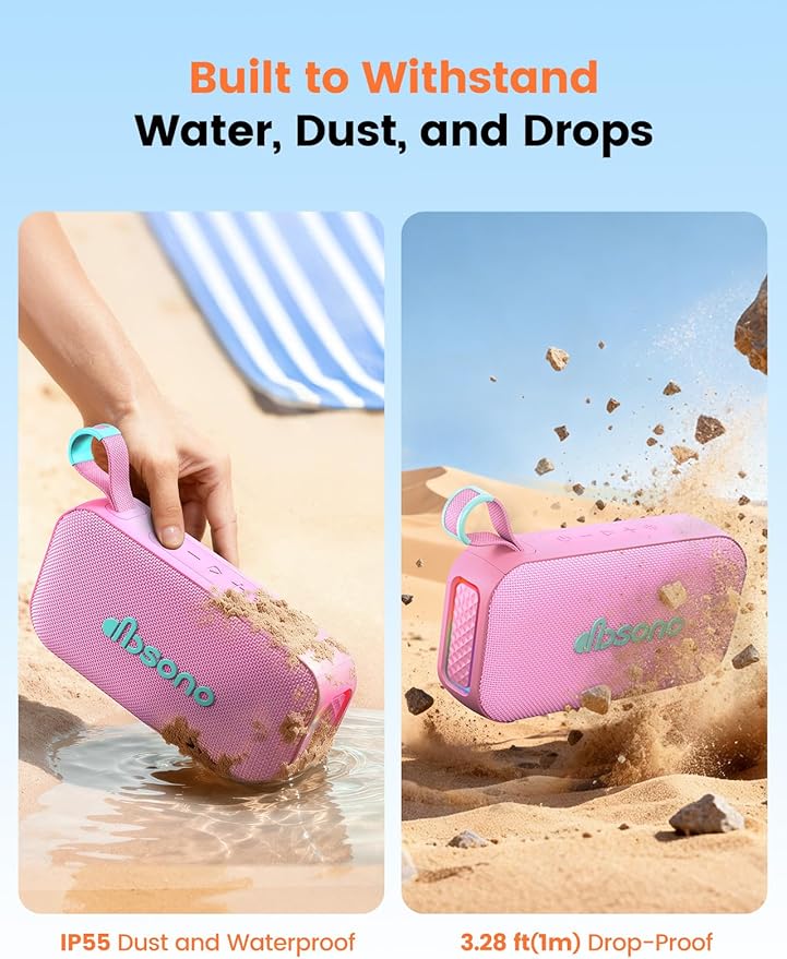 Bluetooth Speaker White Elephant Gifts: Christmas Stocking Stuffers for Men Adults Teens, 30H Playtime, Portable Wireless Speakers, Powerful Bass, Lightshow, Birthday Beach Vacation Essentials, Pink
