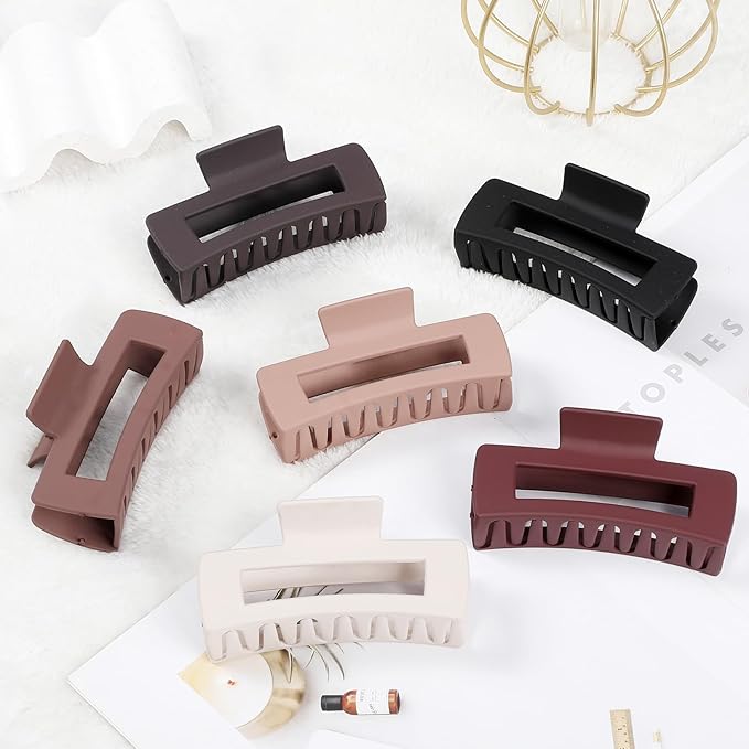 4 Inch Big Hair Claw Clips 6 Pcs Large Claw for Thick Hair Square Hair Clips for Women Rectangle Hair Clips Nonslip Acrylic Banana Jaw Clips Hair Accessories for Girls (Brown Scarlet)