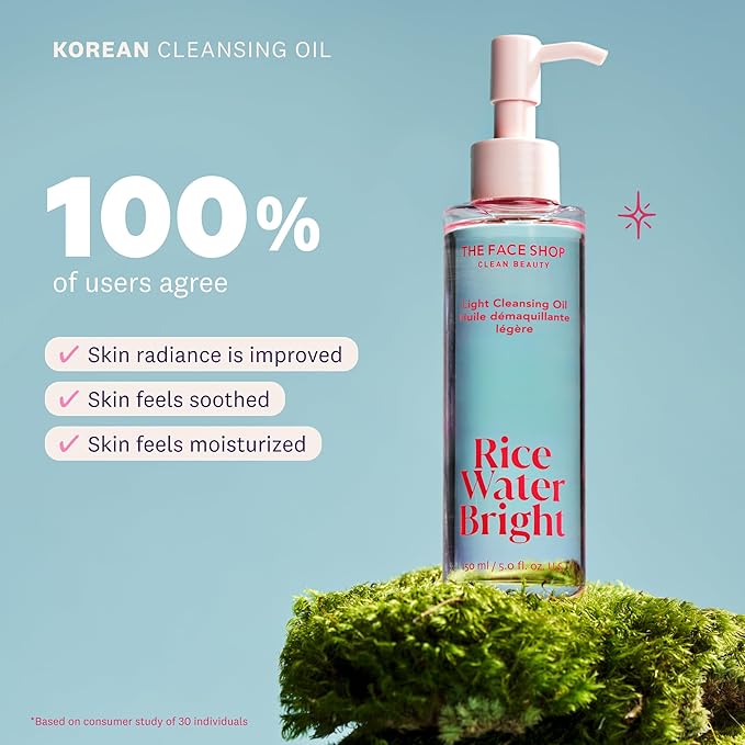 The Face Shop Rice Water Bright Light Facial Cleansing Oil, Daily Makeup Remover, Oil Cleanser, Vegan, Korean Skin Care with Jojoba Oil, Face Pore Cleanser, 150ml