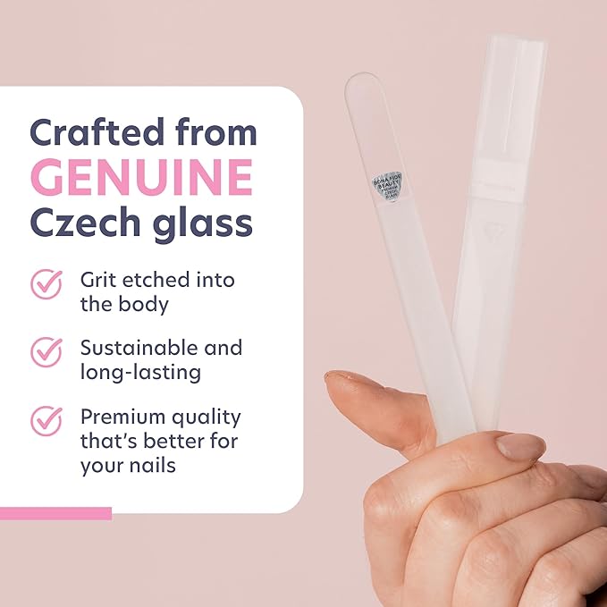 Bona Fide Beauty Czech Glass Nail File (Clear Color) - Crystal Fingernail File for Natural Nails with Clear Hardcase, Gifts for Women