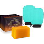 VALITIC 2 Pack Kojic Acid Vitamin C & Retinol Soap Bars for Dark Spot Bundle with 2 Turquoise Exfoliating Gloves for Body Scrubs