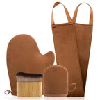 FUNAN Self Tanning Applicator Kit with Tanning Glove for Self Tan Mitt, Back Lotion Applicator, Mini Mitt and Ultra Soft Self Tanner Brush Bamboo Kabuki Brush, Brown