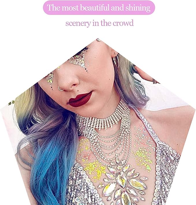 DAGEDA Body Glitter Gel, Body Sequins Shimmer Liquid Eyeshadow, Chunky Glitter for Face Hair Nails, Holographic Cosmetic Laser Powder Festival Glitter Makeup 50ml(Silver)