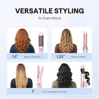 Wavytalk 3 in 1 Curling Wand Set, Multi Curl, Curling Iron Set with Heated Round Brush, Flat Iron Hair Straightener, 1 1/4 inch Curling Iron, Dual Voltage Hair Curler(Pink)