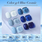 Born Pretty Christmas Blue Gel Nail Polish,Light Baby Sky Blue to Dark Navy Royal Shades 6 Colors Glitter Nail Gel Polish Kit Nail Art Manicure DIY Set Home and Salon Holiday Gifts