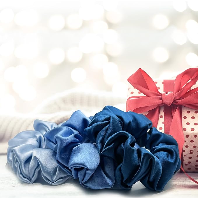 Silk Scrunchies Large (Peacock+Cerulean+Light Blue)